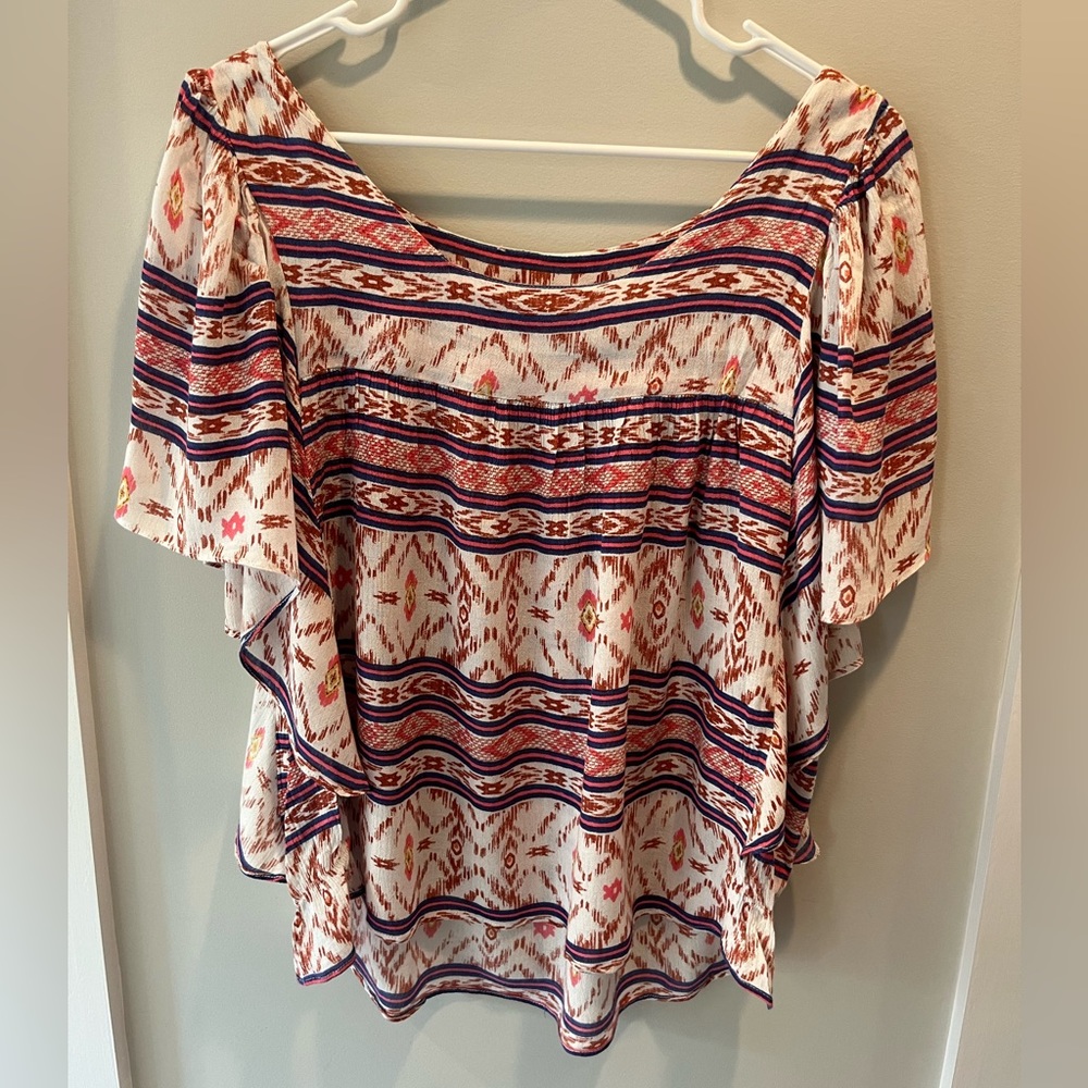 Alphamoment Multicolored Short-Sleeve Blouse, Size Small